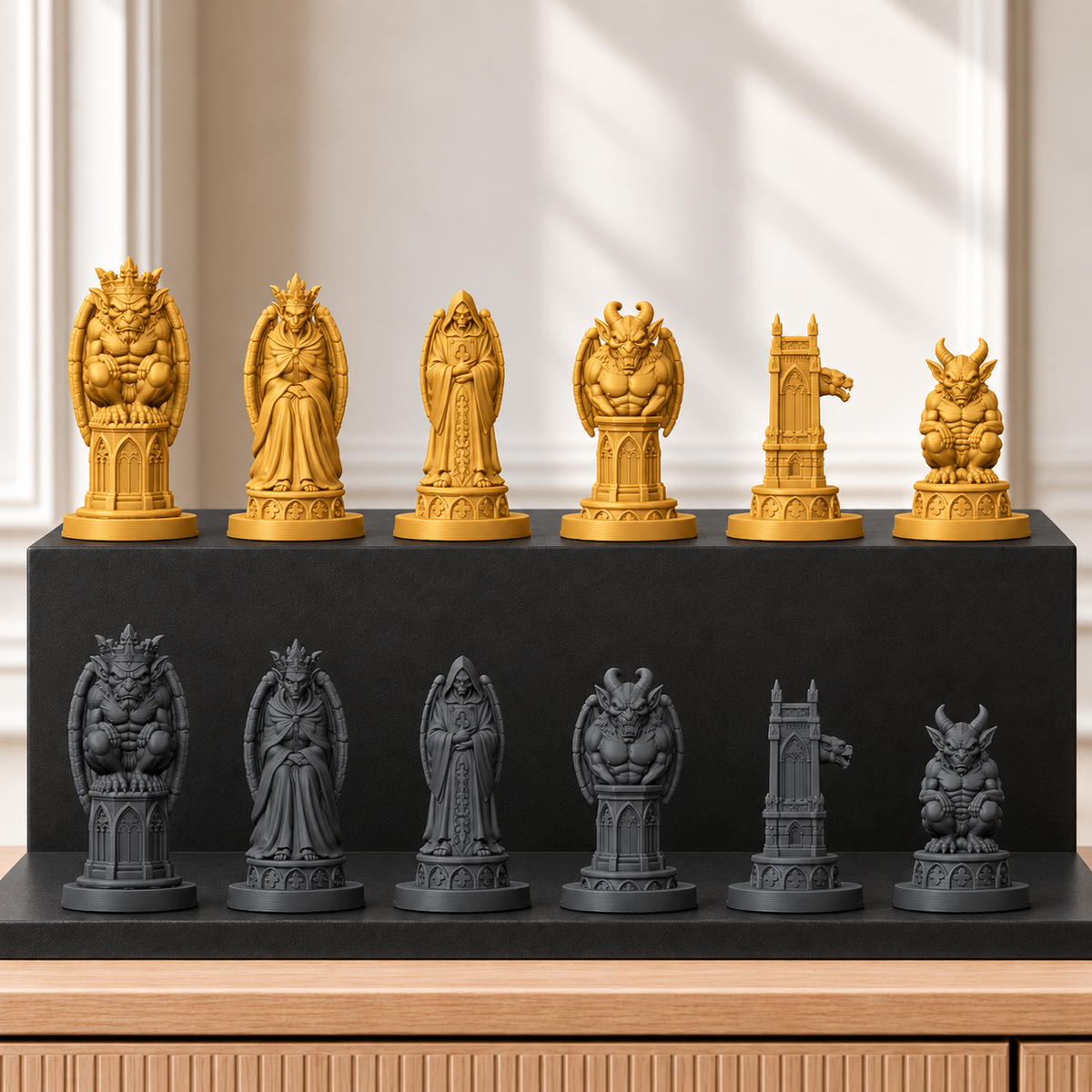 Gothic-Wasserspeier – thematisches Schachfigurenset mit 32 Figuren – Ansicht 5