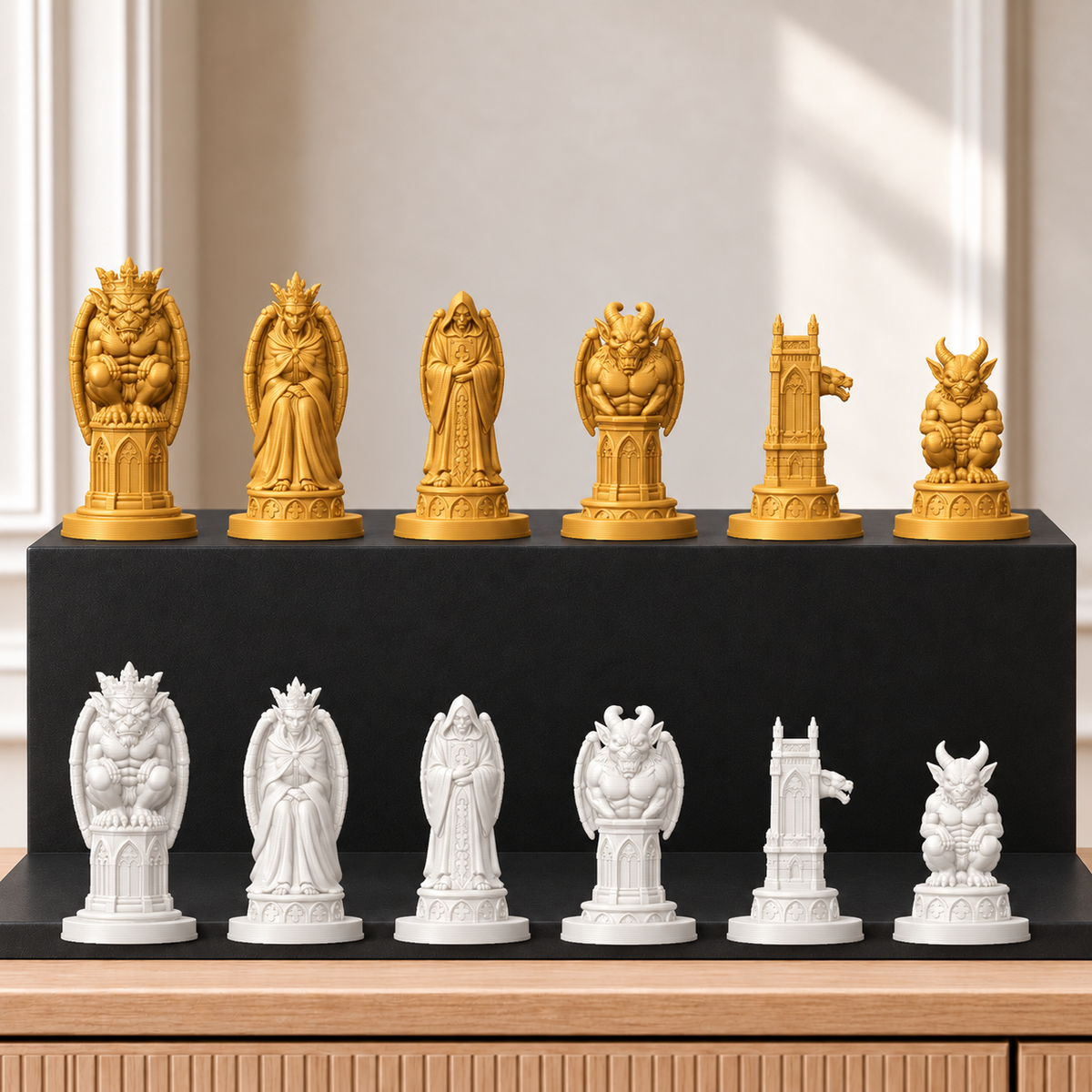 Gothic-Wasserspeier – thematisches Schachfigurenset mit 32 Figuren – Ansicht 6