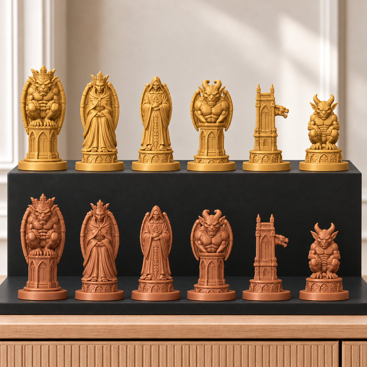 Gothic-Wasserspeier – thematisches Schachfigurenset mit 32 Figuren – Ansicht 7