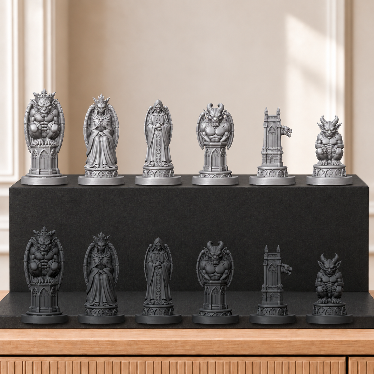 Gothic-Wasserspeier – thematisches Schachfigurenset mit 32 Figuren – Ansicht 8
