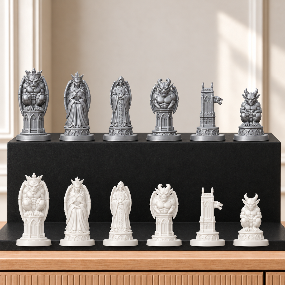 Gothic-Wasserspeier – thematisches Schachfigurenset mit 32 Figuren – Ansicht 9