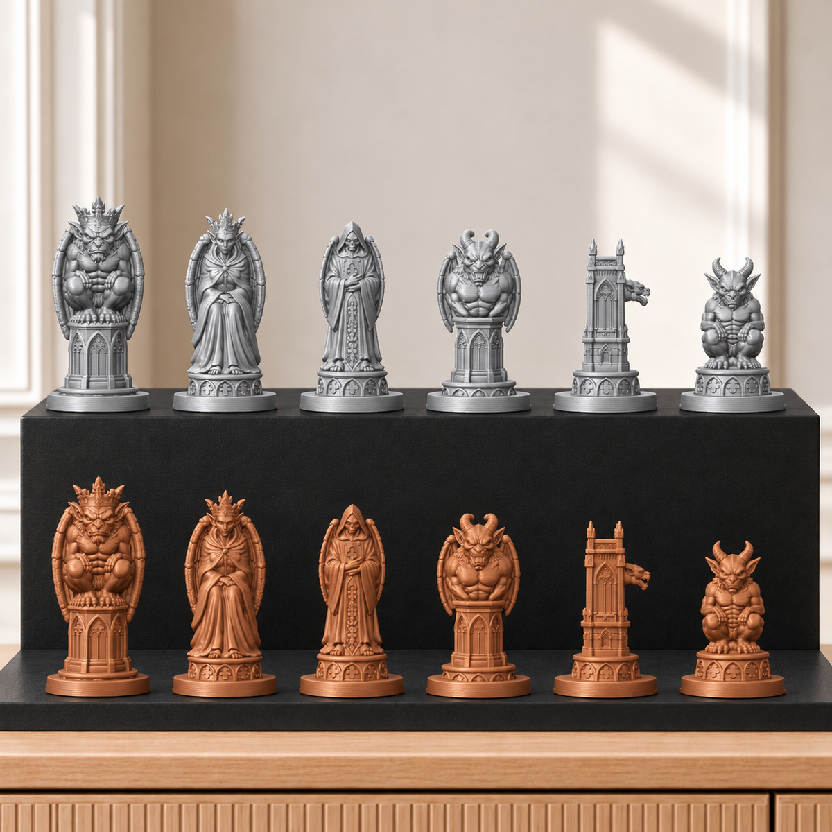 Gothic-Wasserspeier – thematisches Schachfigurenset mit 32 Figuren – Ansicht 10