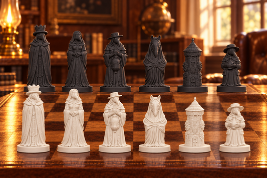 Pestdoktoren – thematisches Schachfigurenset mit 32 Figuren – Ansicht 1
