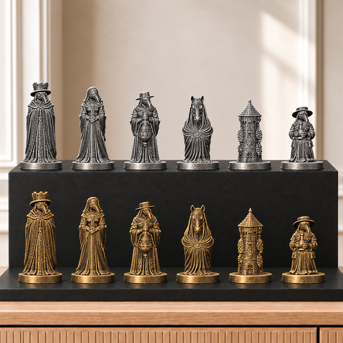 Pestdoktoren – thematisches Schachfigurenset mit 32 Figuren – Ansicht 2