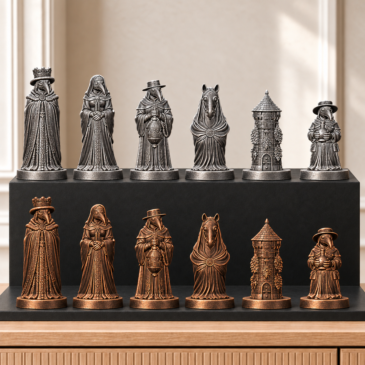 Pestdoktoren – thematisches Schachfigurenset mit 32 Figuren – Ansicht 3
