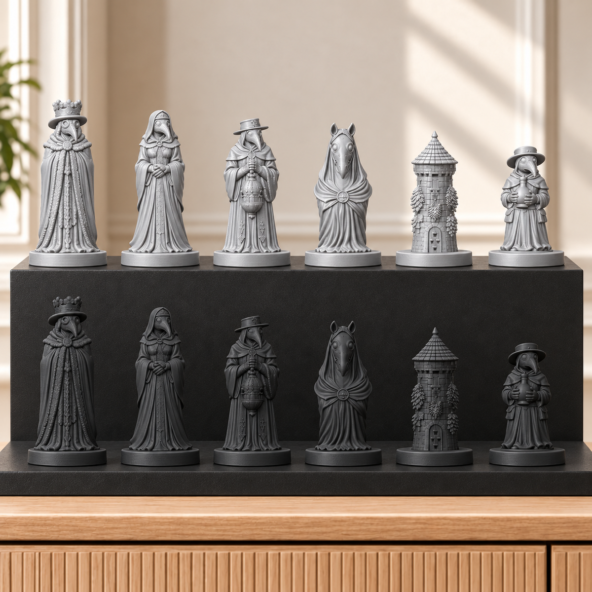 Pestdoktoren – thematisches Schachfigurenset mit 32 Figuren – Ansicht 8