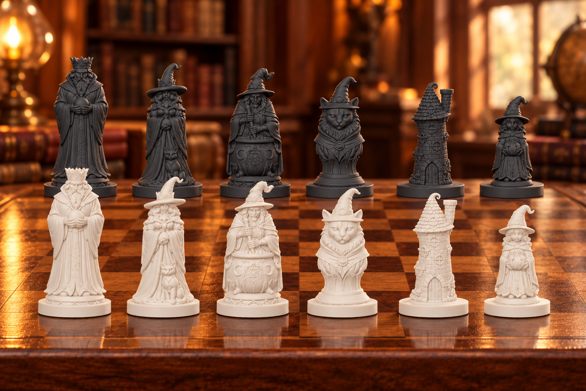 Hexenzirkel Schachset STL – 6 Figuren für 3D-Druck – Ansicht 1