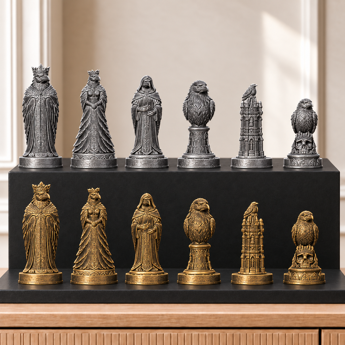 Raben – thematisches Schachfigurenset mit 32 Figuren – Ansicht 2