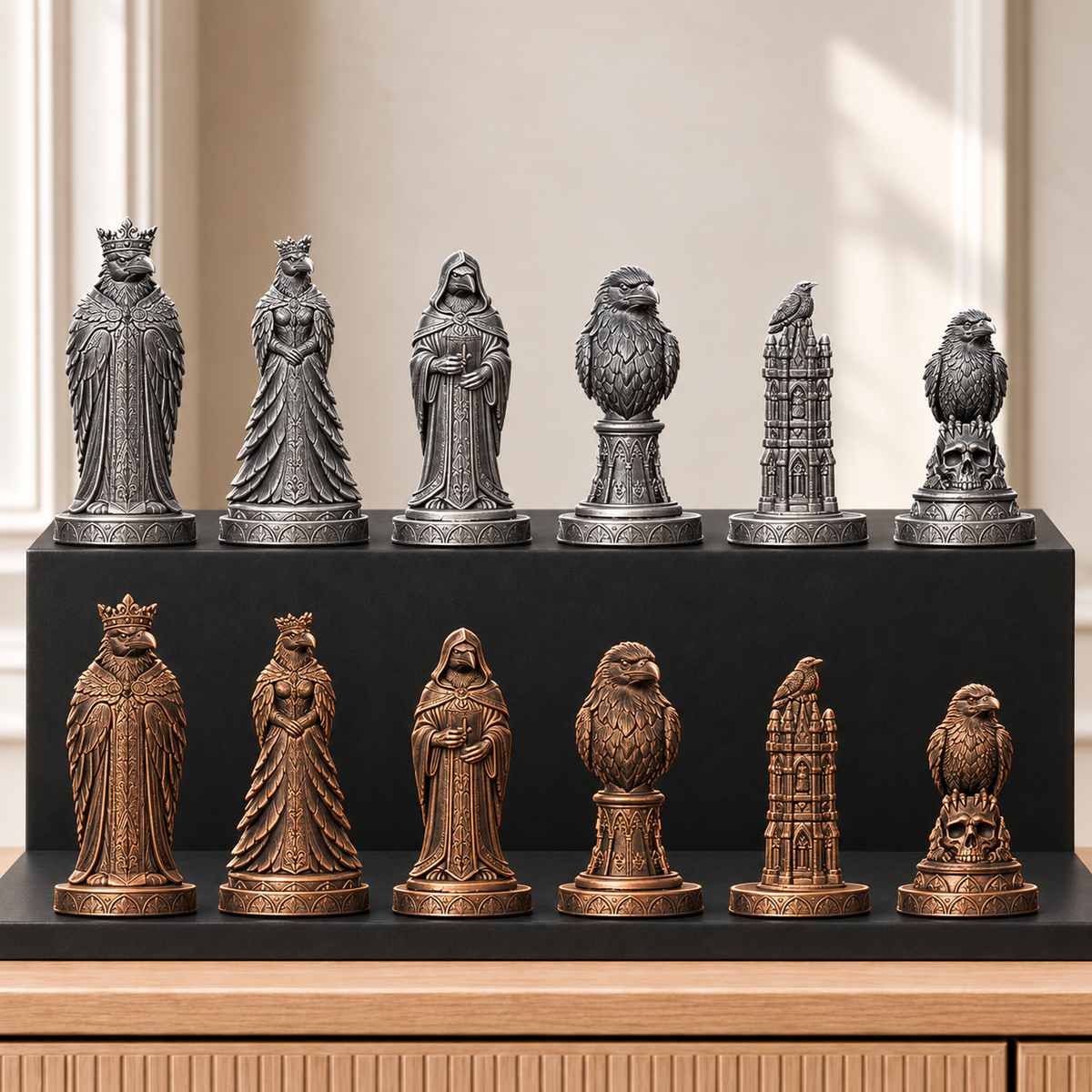 Raben – thematisches Schachfigurenset mit 32 Figuren – Ansicht 3
