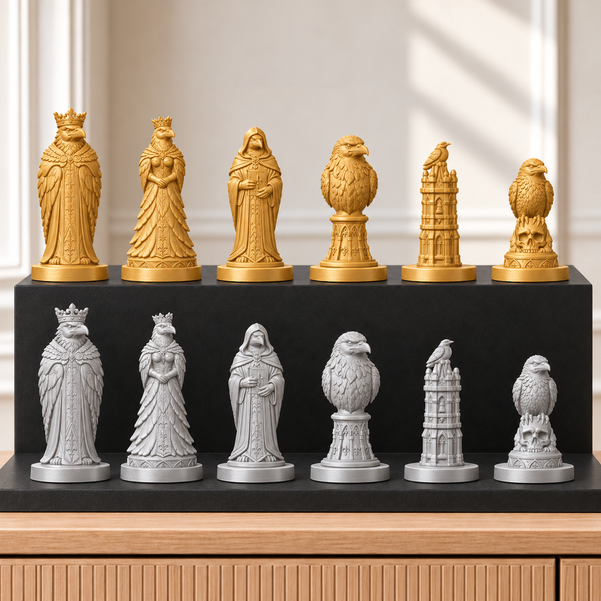 Raben – thematisches Schachfigurenset mit 32 Figuren – Ansicht 4