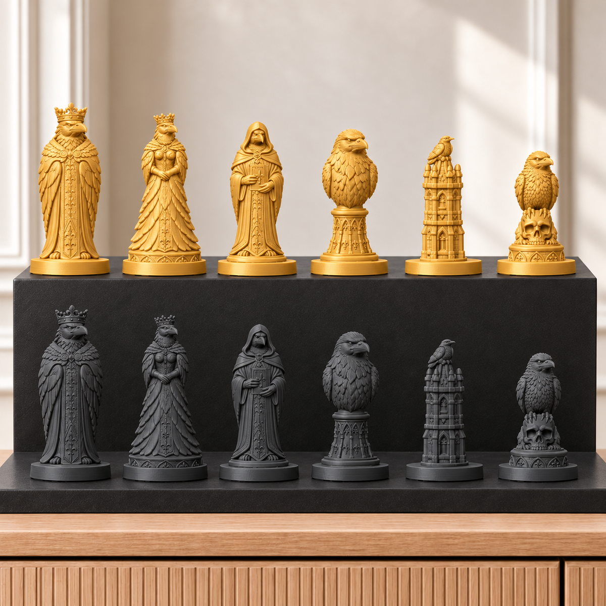 Raben – thematisches Schachfigurenset mit 32 Figuren – Ansicht 5