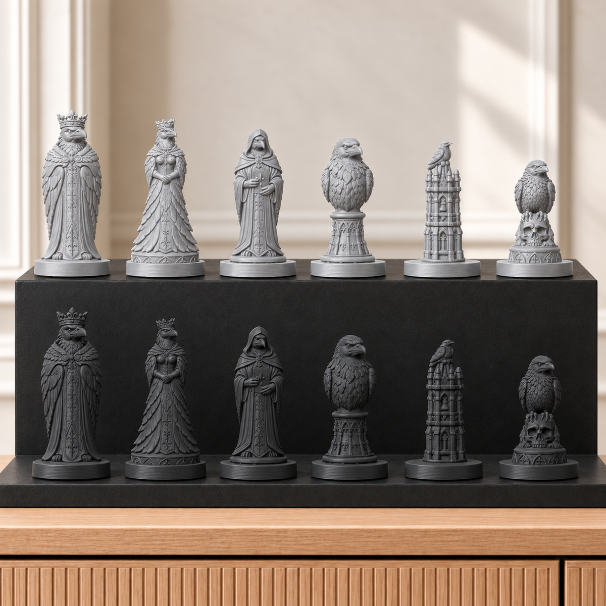 Raben – thematisches Schachfigurenset mit 32 Figuren – Ansicht 8