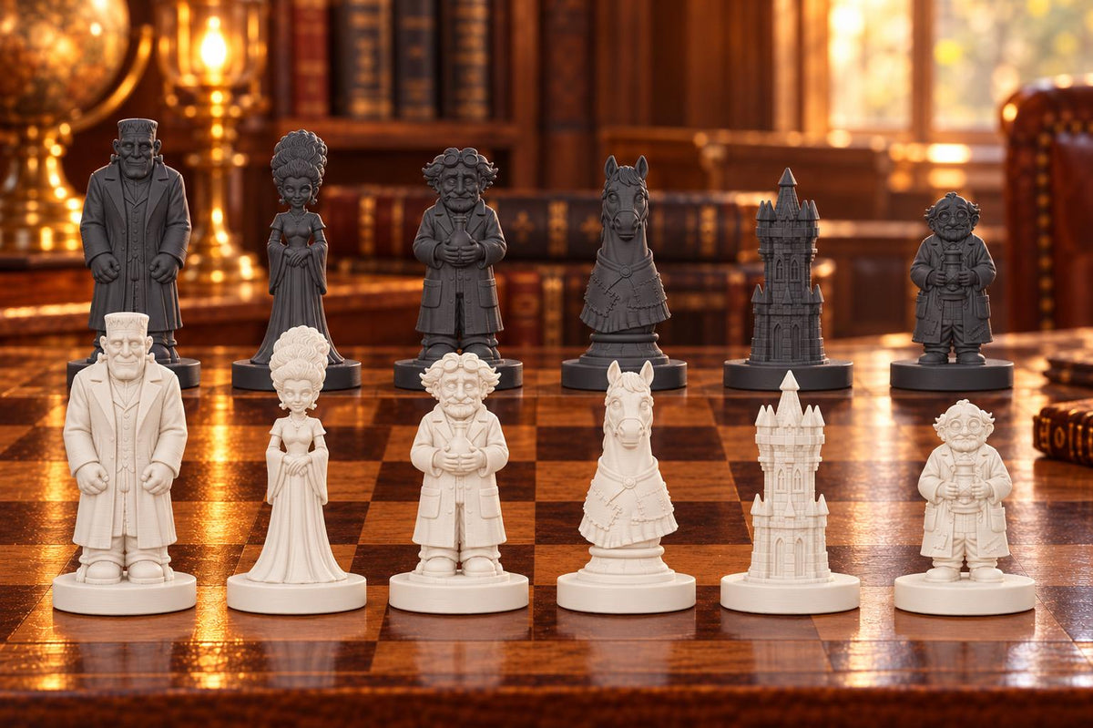 Frankenstein – thematisches Schachfigurenset mit 32 Figuren – Ansicht 1