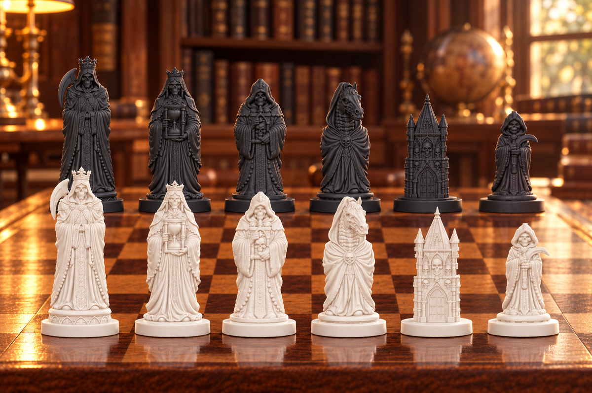Sensenmann – thematisches Schachfigurenset mit 32 Figuren – Ansicht 1