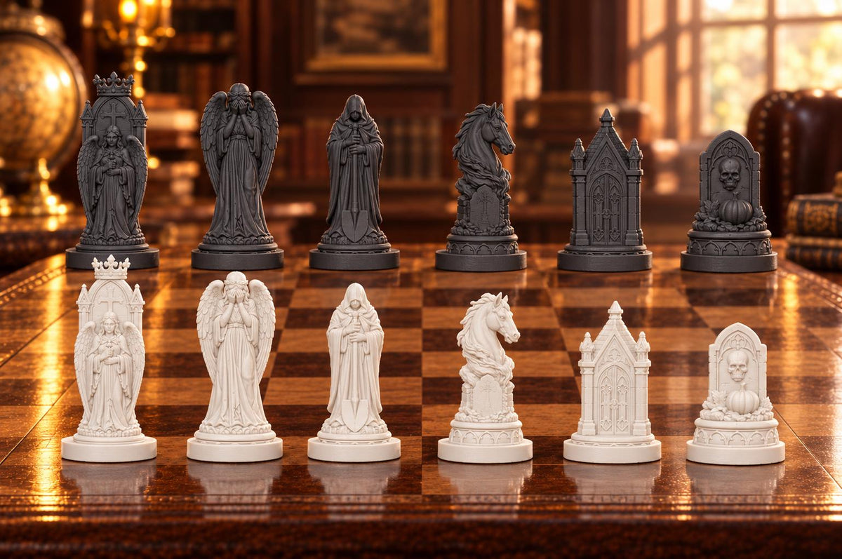 Friedhof – thematisches Schachfigurenset mit 32 Figuren – Ansicht 1