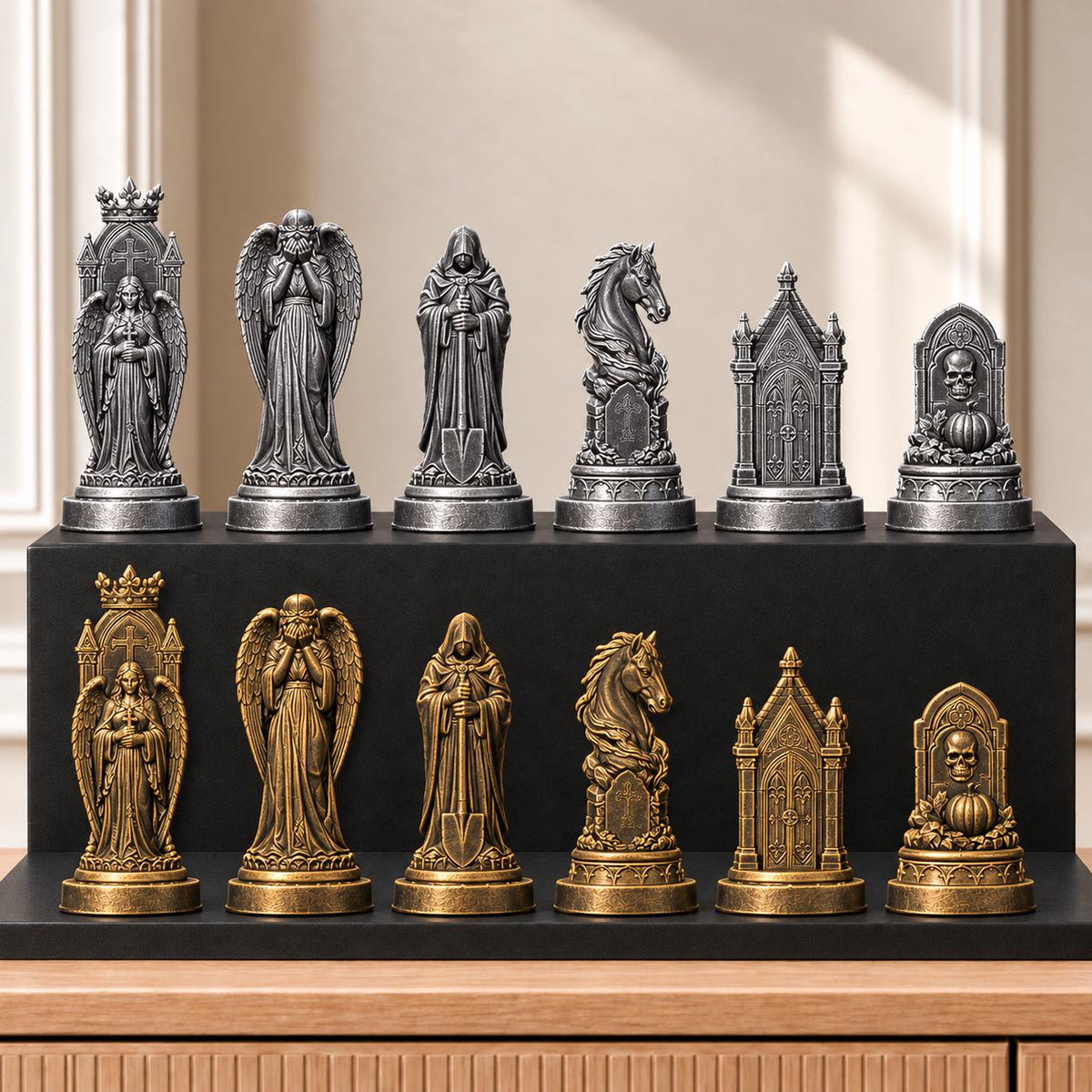 Friedhof – thematisches Schachfigurenset mit 32 Figuren – Ansicht 2