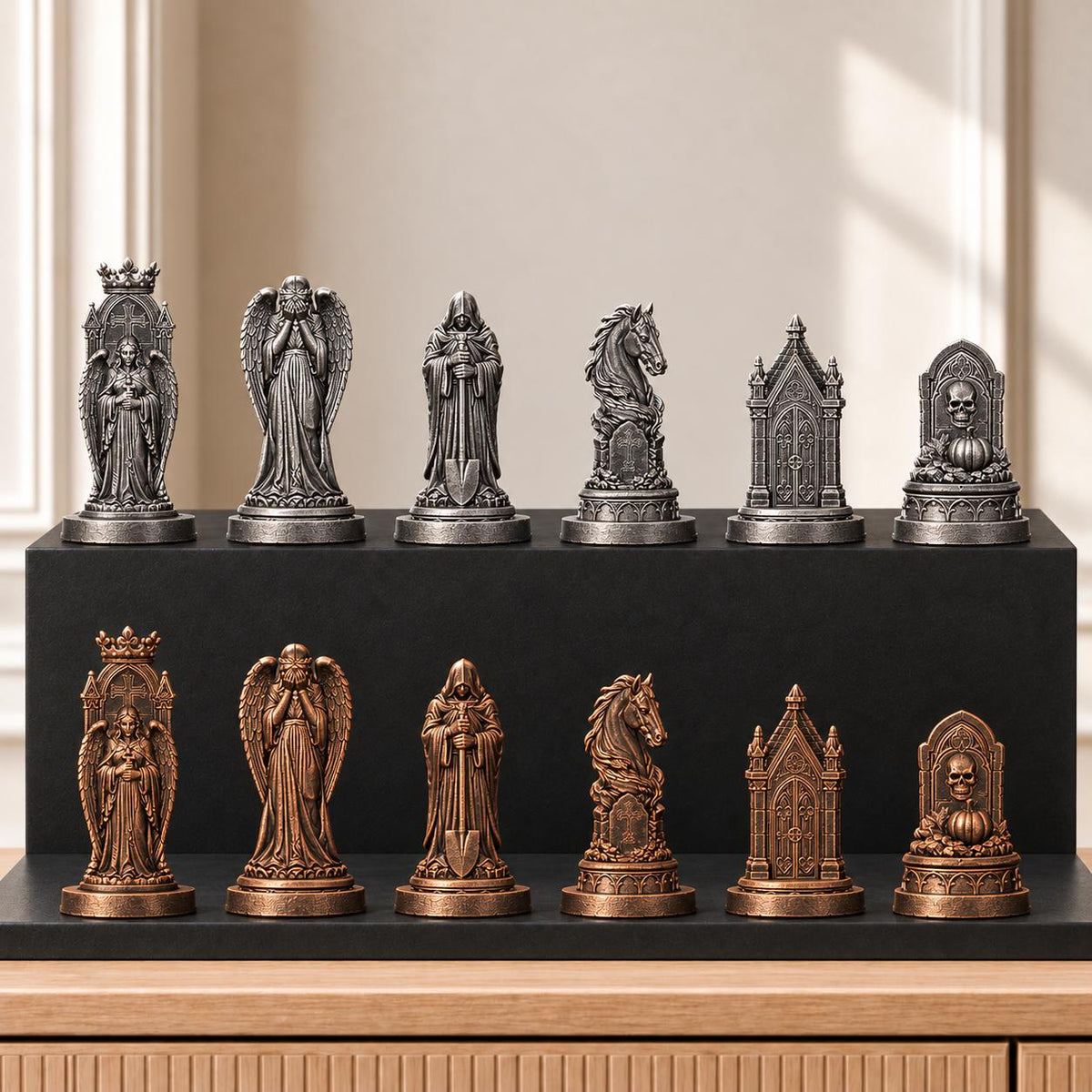 Friedhof – thematisches Schachfigurenset mit 32 Figuren – Ansicht 3