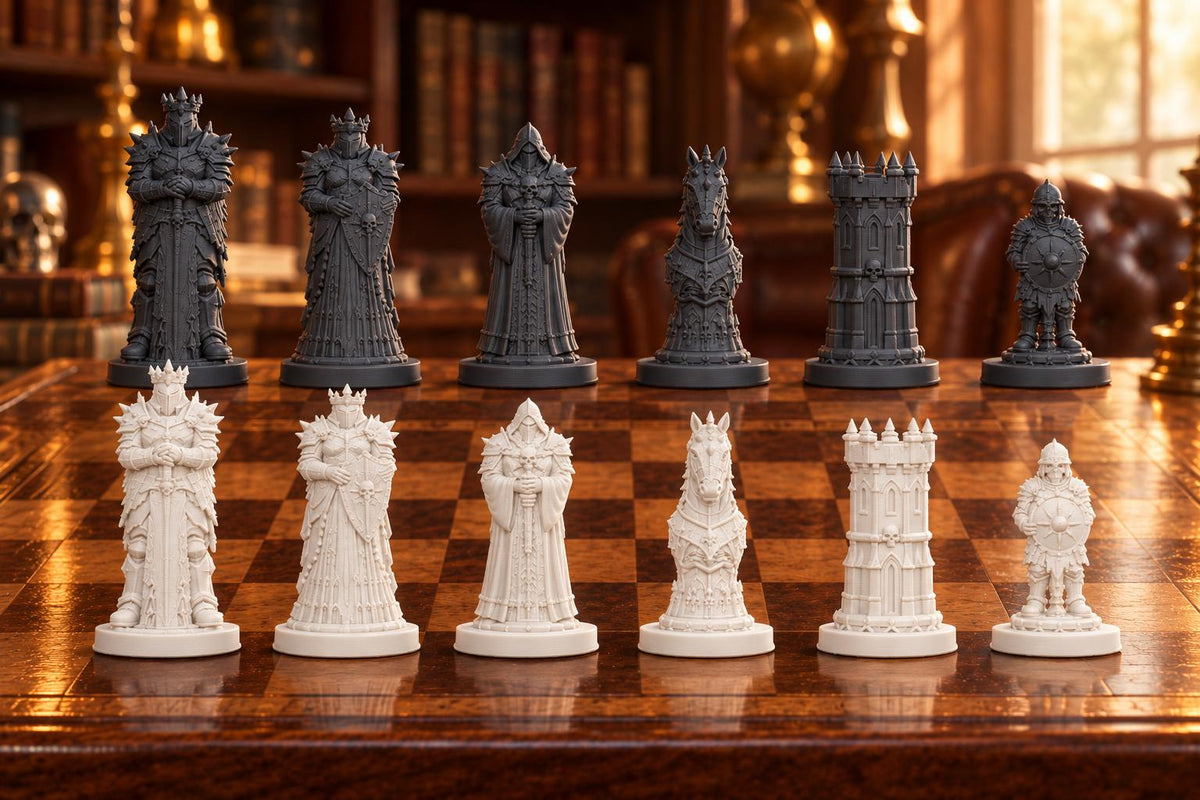 Todesritter – thematisches Schachfigurenset mit 32 Figuren – Ansicht 1