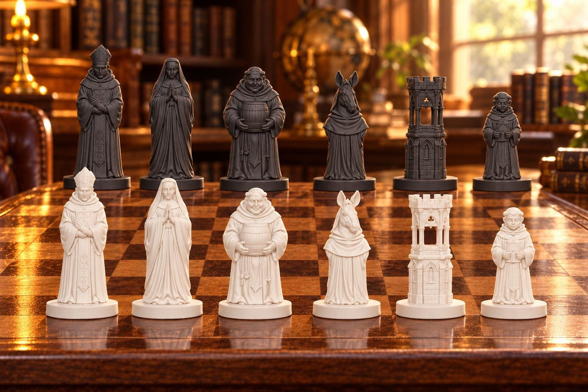 Mönche – thematisches Schachfigurenset mit 32 Figuren – Ansicht 1