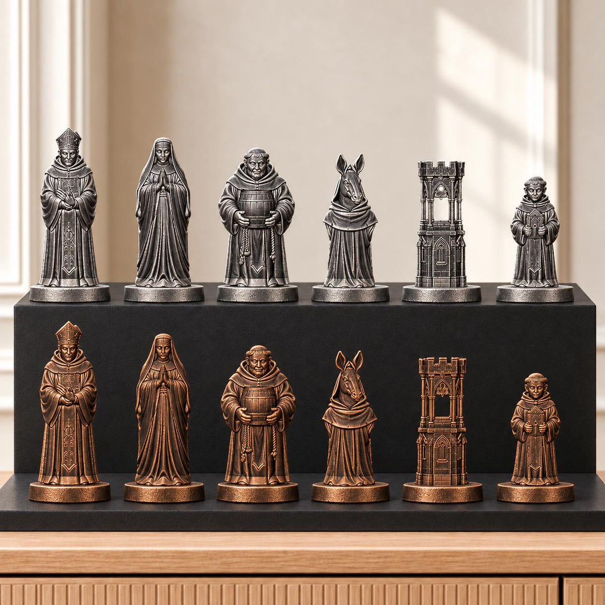 Mönche – thematisches Schachfigurenset mit 32 Figuren – Ansicht 3