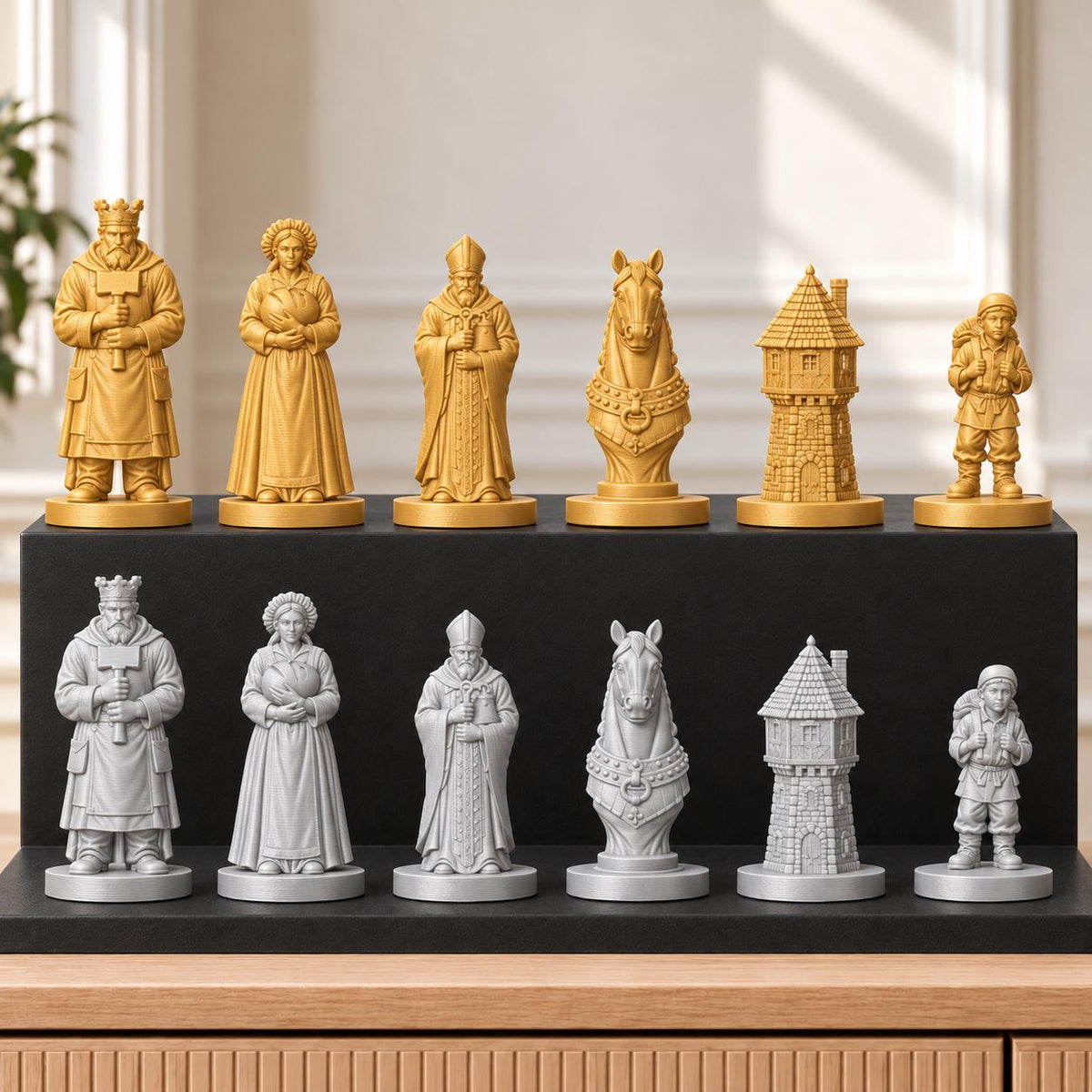 Mittelalterliches Dorf – thematisches Schachfigurenset mit 32 Figuren – Ansicht 4