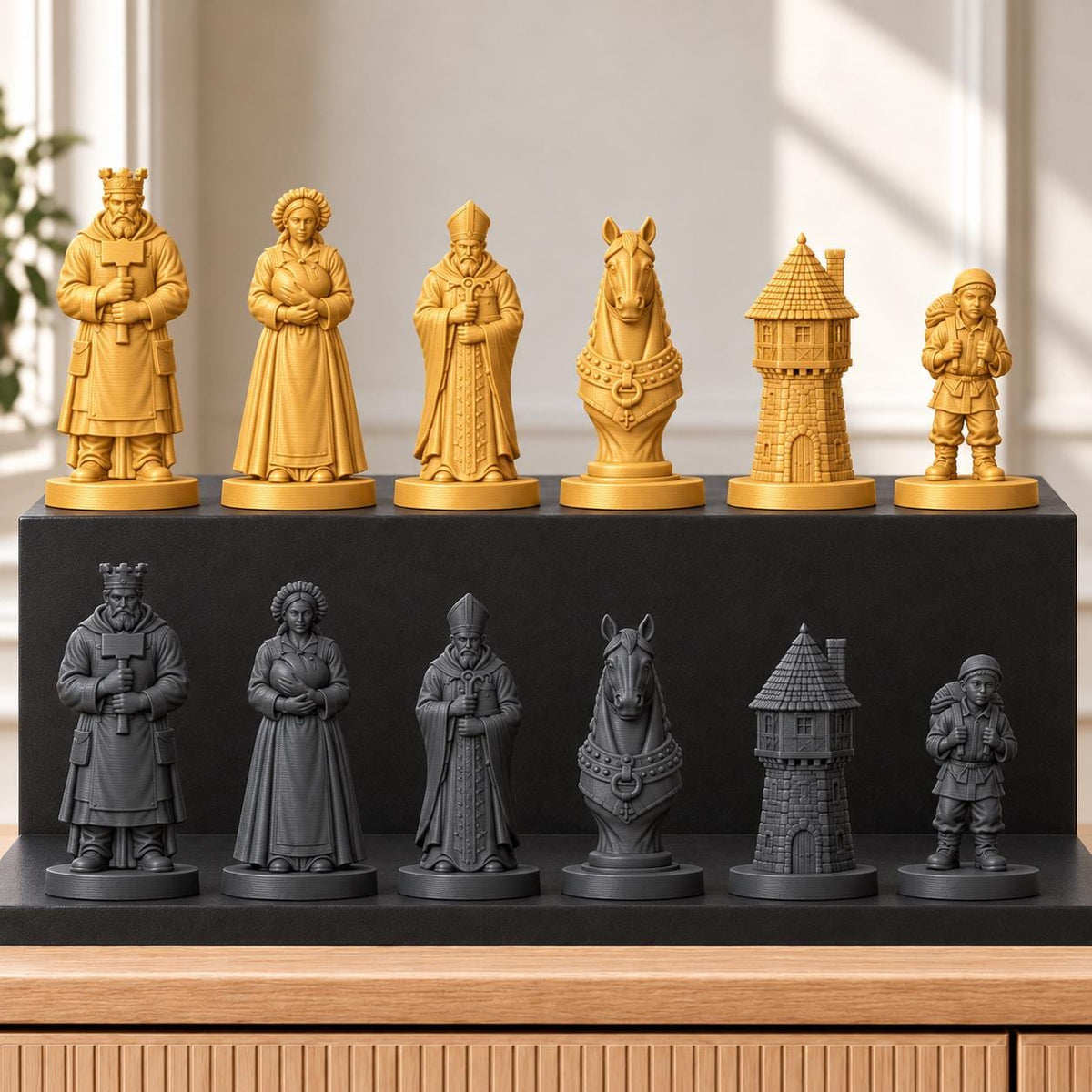Mittelalterliches Dorf – thematisches Schachfigurenset mit 32 Figuren – Ansicht 5