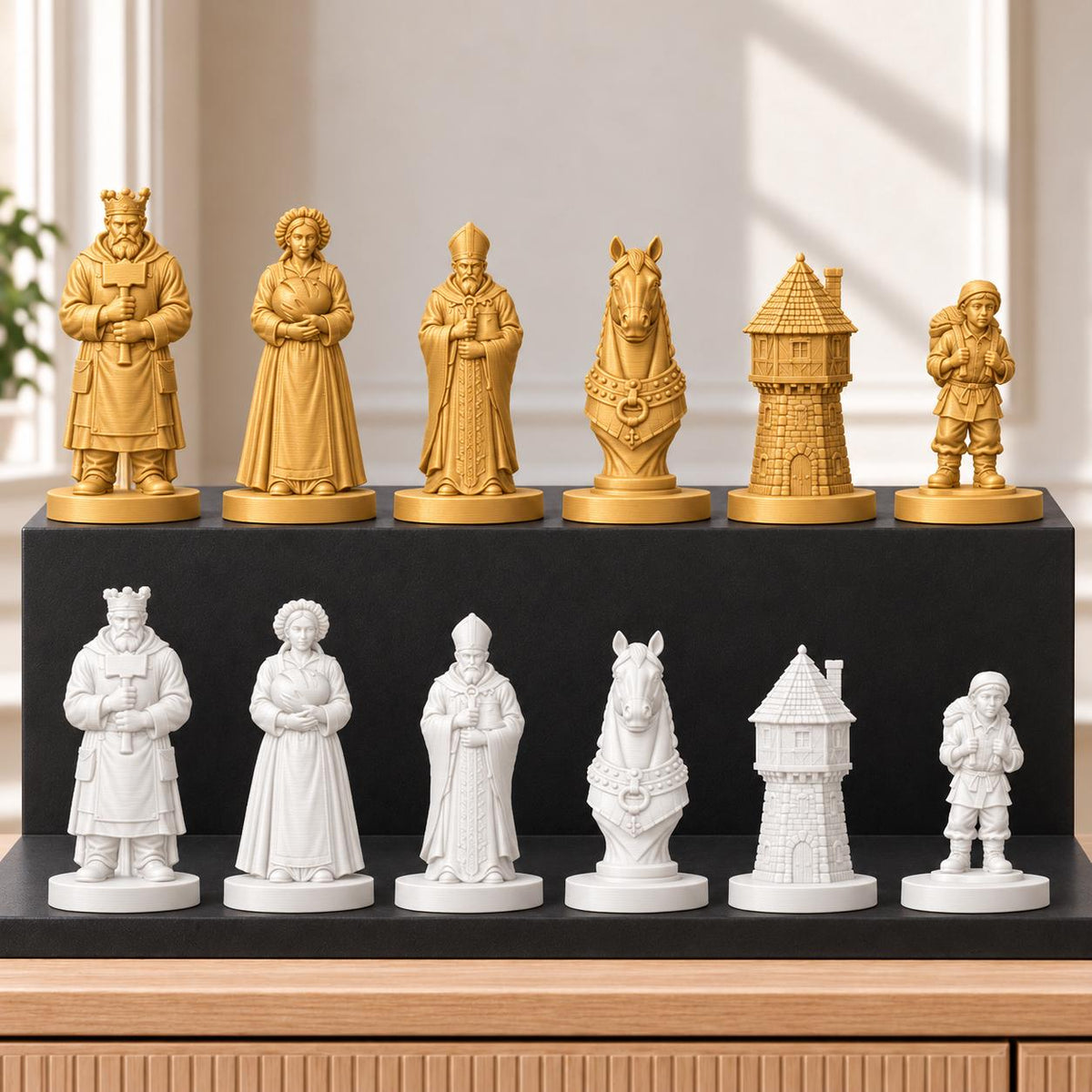 Mittelalterliches Dorf – thematisches Schachfigurenset mit 32 Figuren – Ansicht 6
