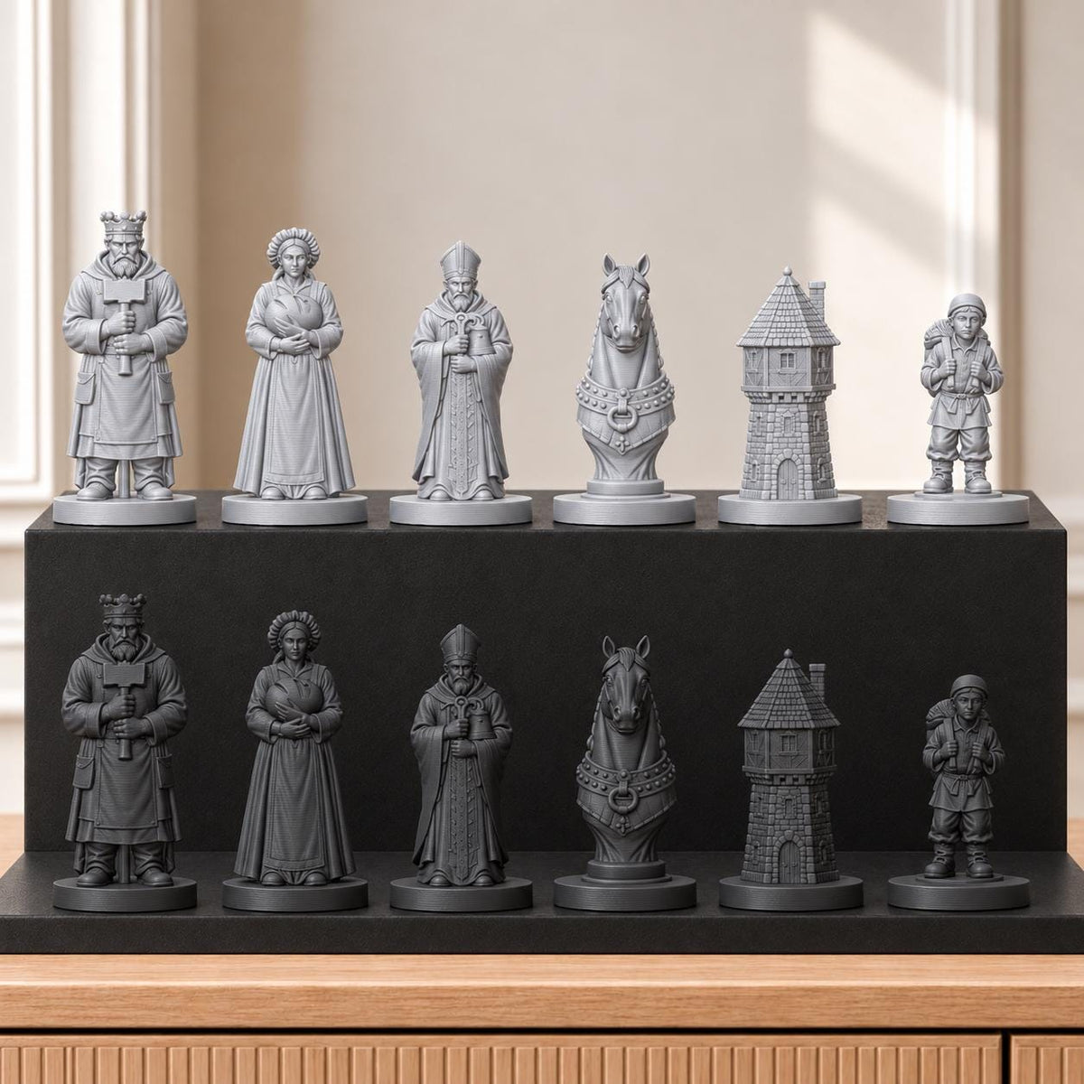 Mittelalterliches Dorf – thematisches Schachfigurenset mit 32 Figuren – Ansicht 8