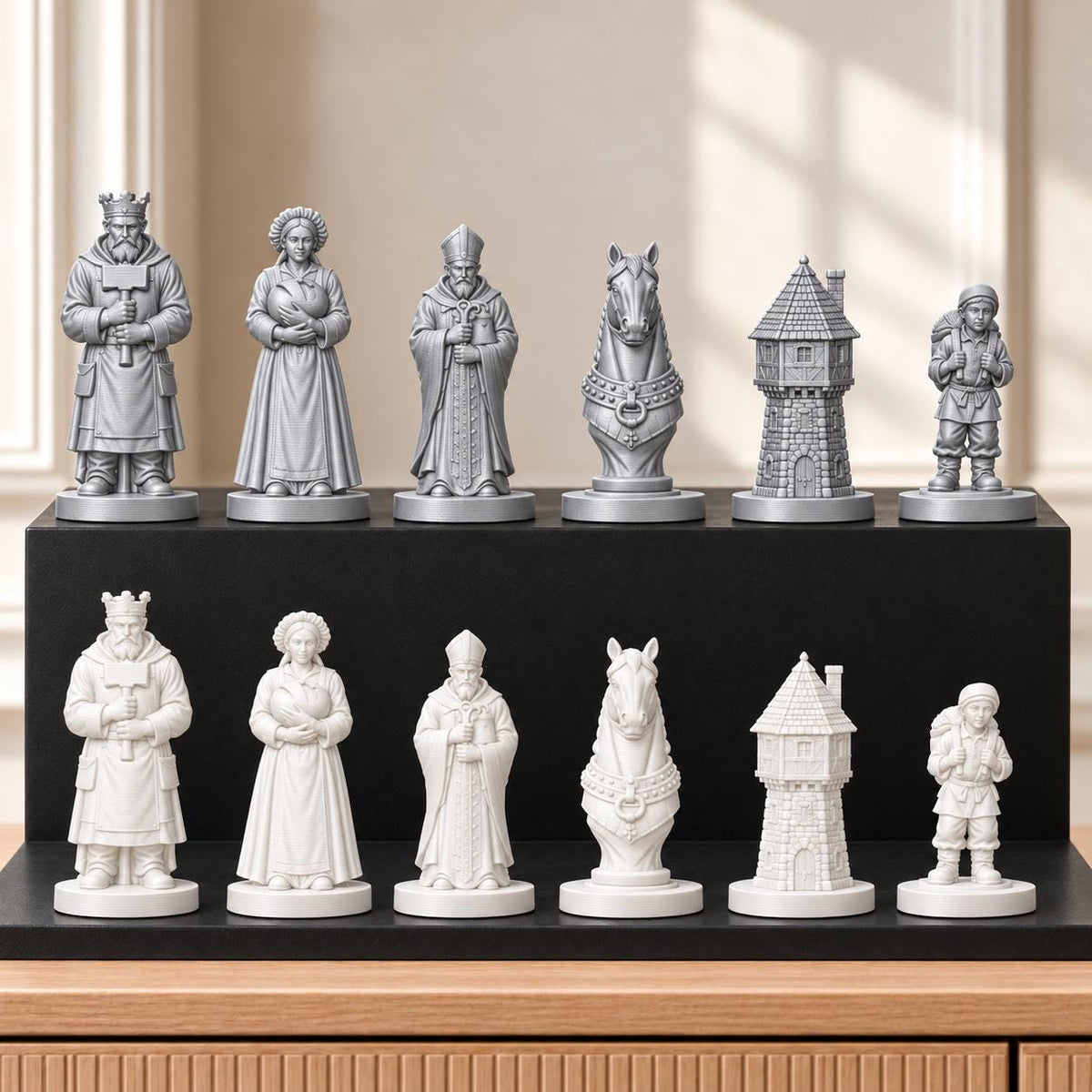Mittelalterliches Dorf – thematisches Schachfigurenset mit 32 Figuren – Ansicht 9