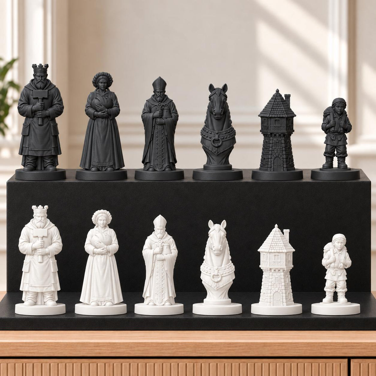 Mittelalterliches Dorf – thematisches Schachfigurenset mit 32 Figuren – Ansicht 11