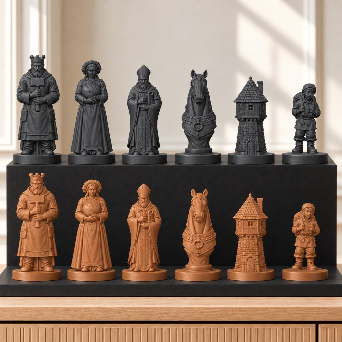 Mittelalterliches Dorf – thematisches Schachfigurenset mit 32 Figuren – Ansicht 12
