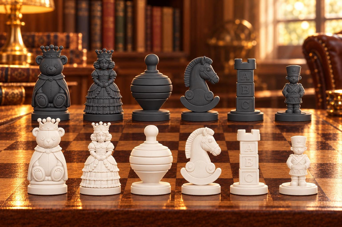 Spielzeugkiste – thematisches Schachfigurenset mit 32 Figuren – Ansicht 1