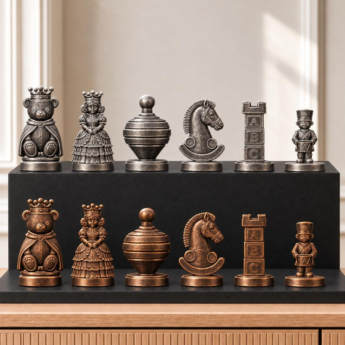 Spielzeugkiste – thematisches Schachfigurenset mit 32 Figuren – Ansicht 3