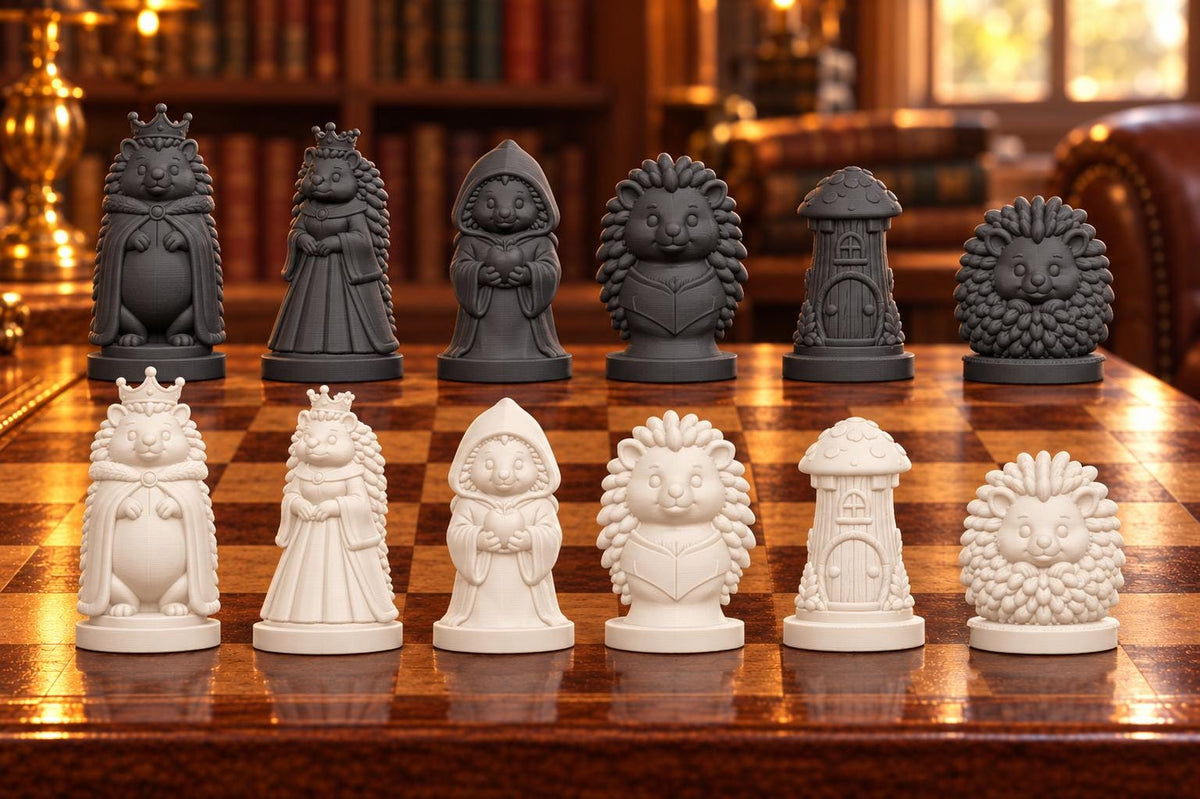 Igel – thematisches Schachfigurenset mit 32 Figuren – Ansicht 1