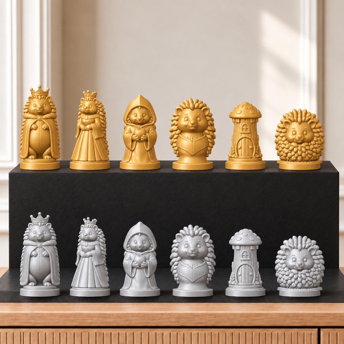 Igel – thematisches Schachfigurenset mit 32 Figuren – Ansicht 4