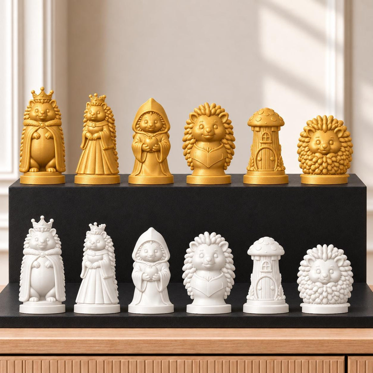 Igel – thematisches Schachfigurenset mit 32 Figuren – Ansicht 6