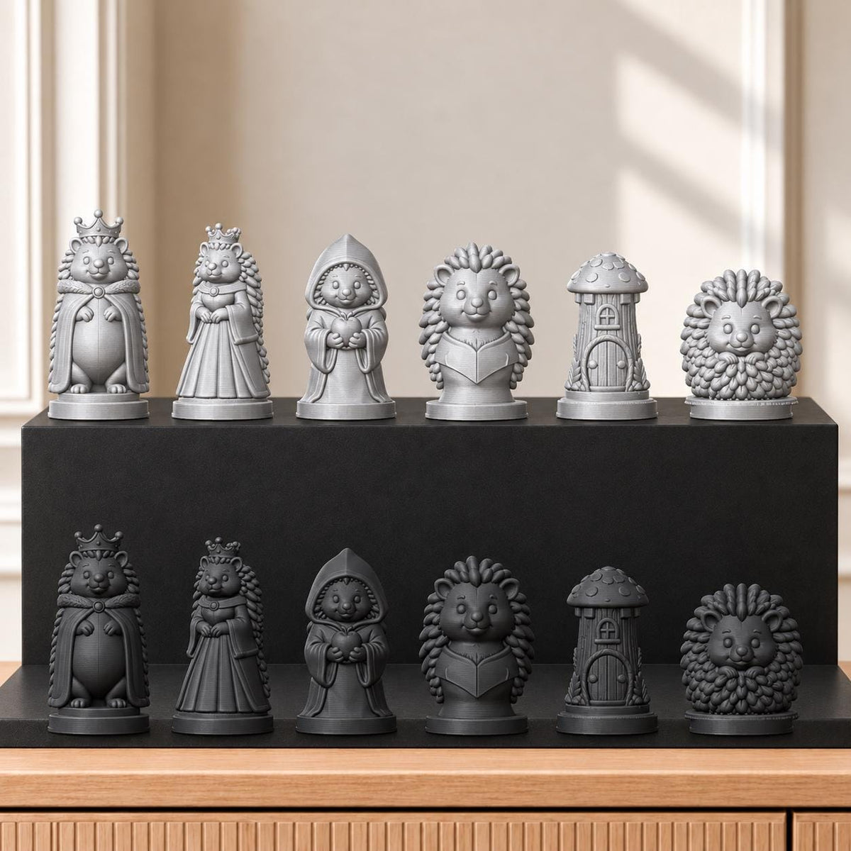 Igel – thematisches Schachfigurenset mit 32 Figuren – Ansicht 8