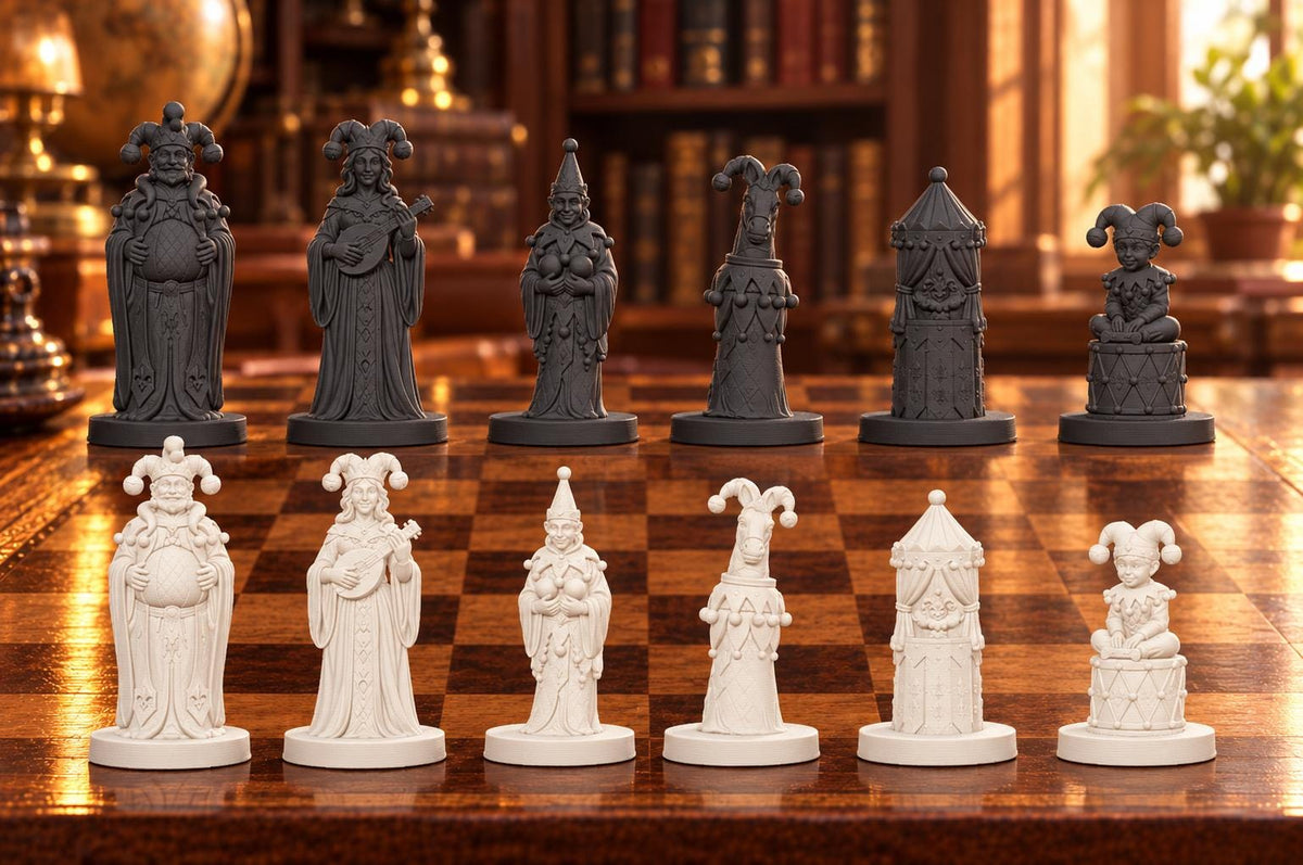 Gaukler – thematisches Schachfigurenset mit 32 Figuren – Ansicht 1