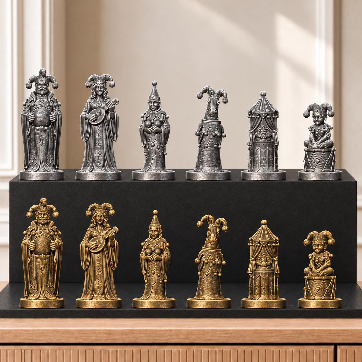 Gaukler – thematisches Schachfigurenset mit 32 Figuren – Ansicht 2