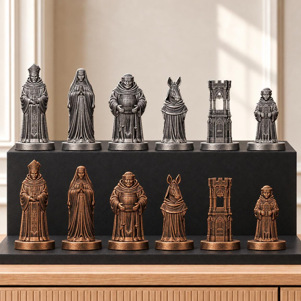 Mönche Schachset STL – 6 Figuren für 3D-Druck – Ansicht 3