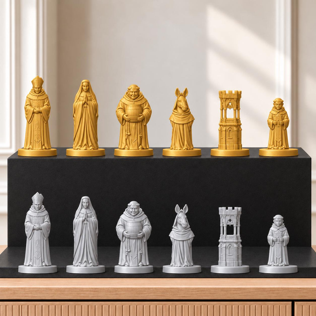 Mönche Schachset STL – 6 Figuren für 3D-Druck – Ansicht 4
