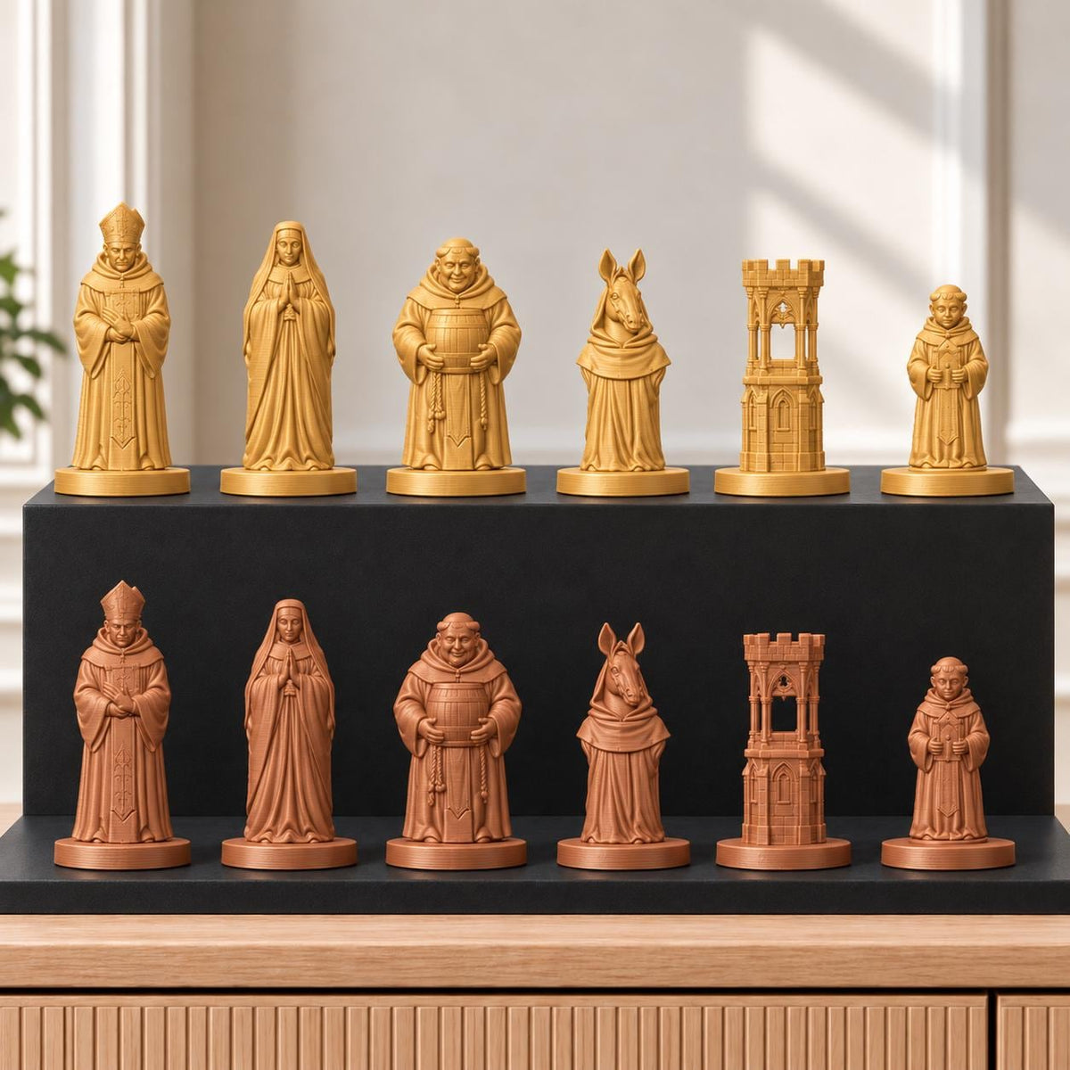 Mönche Schachset STL – 6 Figuren für 3D-Druck – Ansicht 7