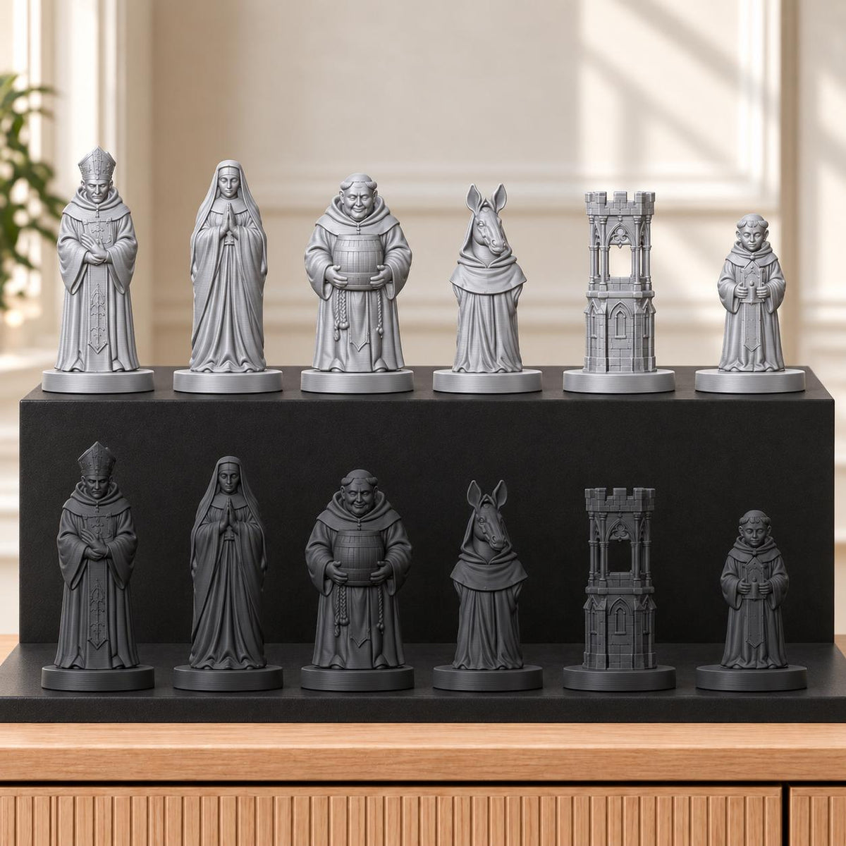 Mönche Schachset STL – 6 Figuren für 3D-Druck – Ansicht 8