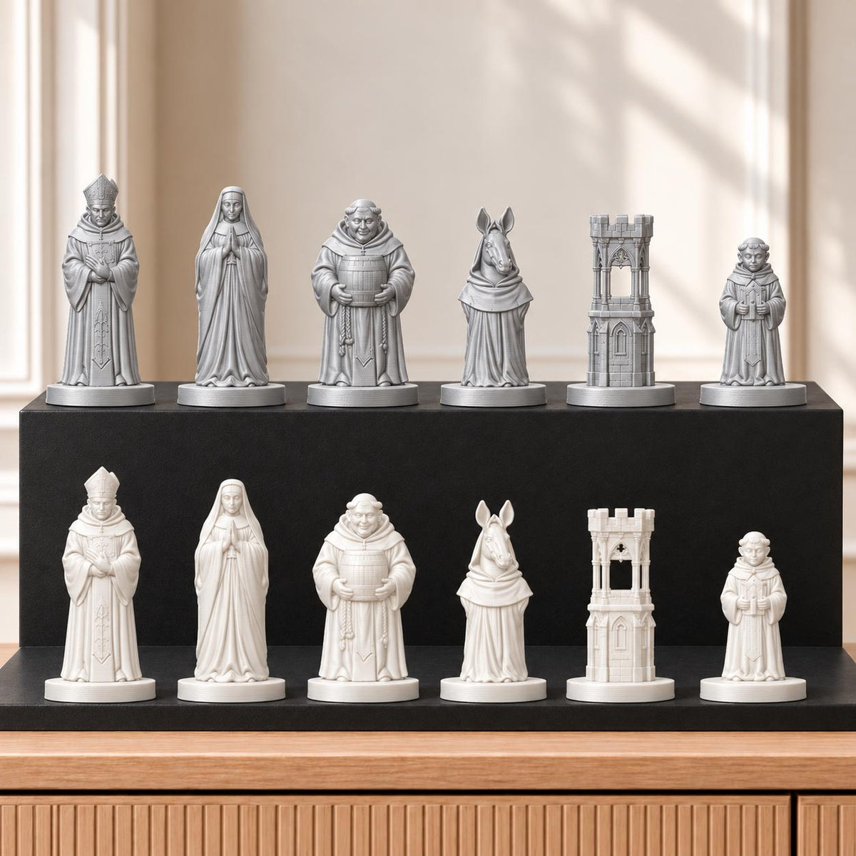 Mönche Schachset STL – 6 Figuren für 3D-Druck – Ansicht 9