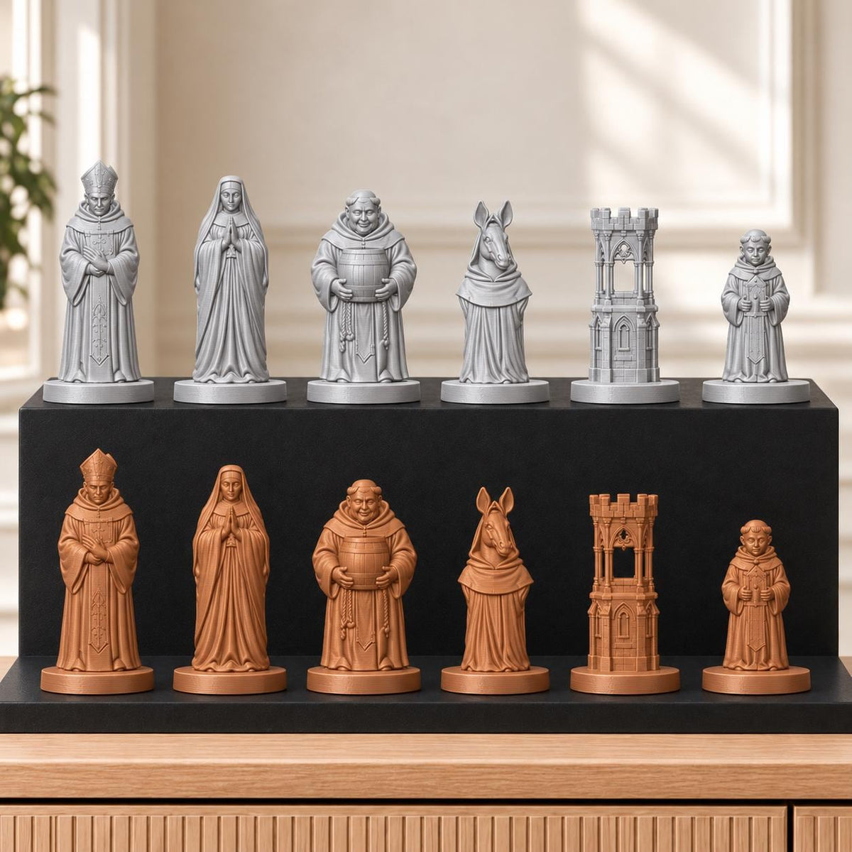 Mönche Schachset STL – 6 Figuren für 3D-Druck – Ansicht 10