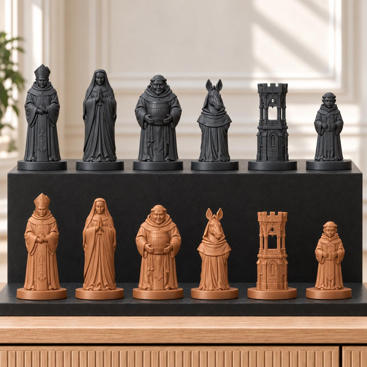 Mönche Schachset STL – 6 Figuren für 3D-Druck – Ansicht 12