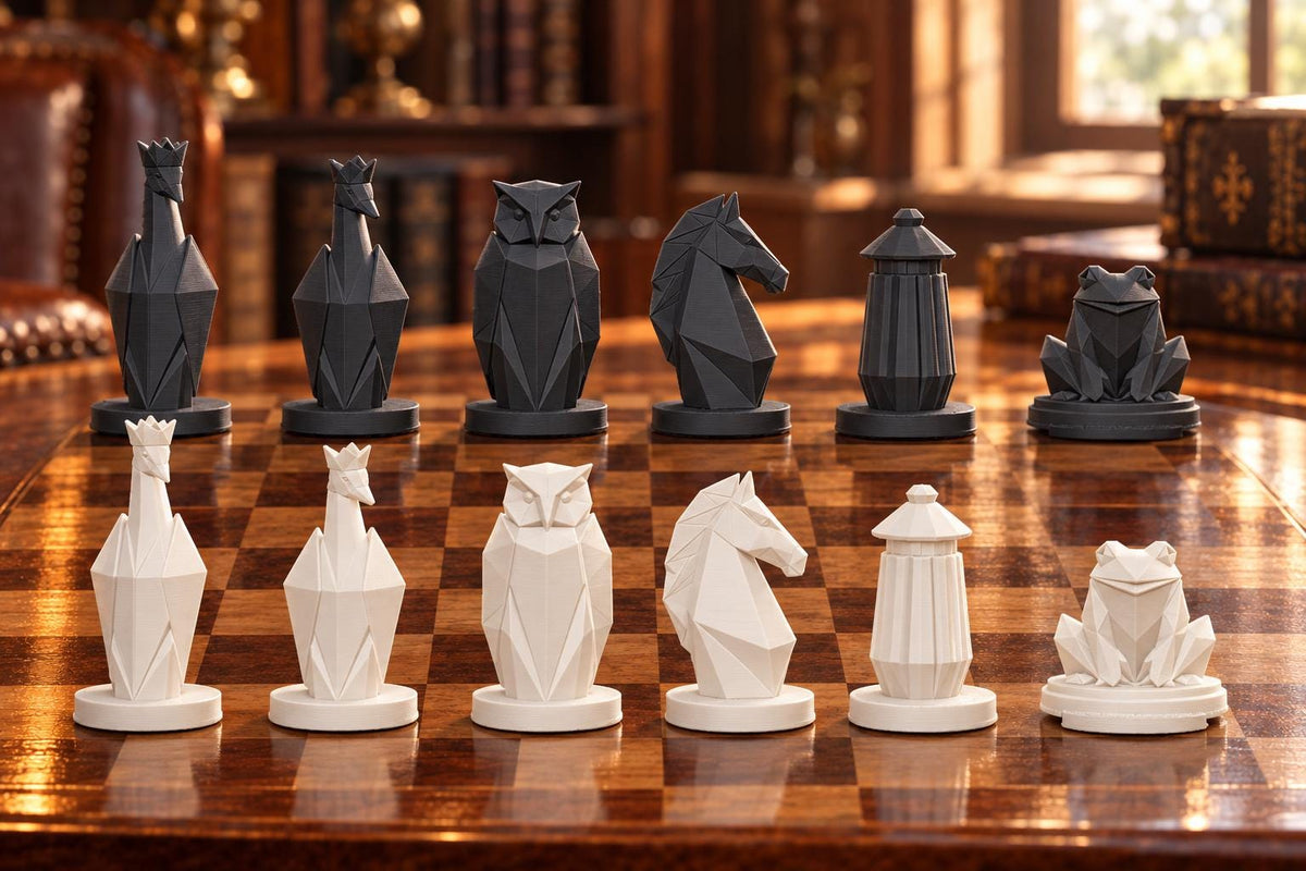 Origami – thematisches Schachfigurenset mit 32 Figuren – Ansicht 1