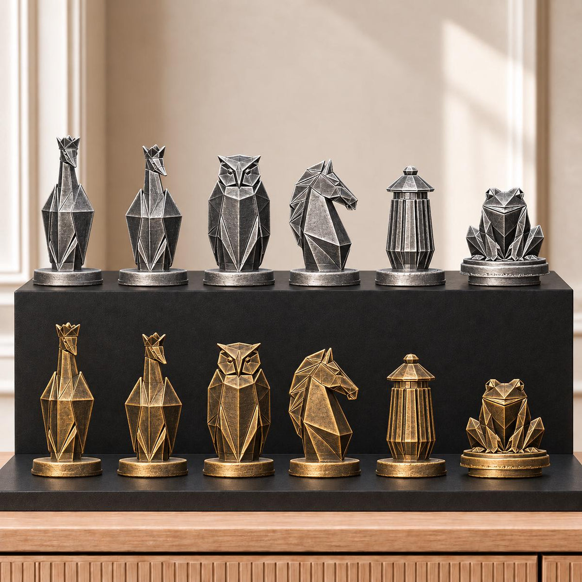 Origami – thematisches Schachfigurenset mit 32 Figuren – Ansicht 2