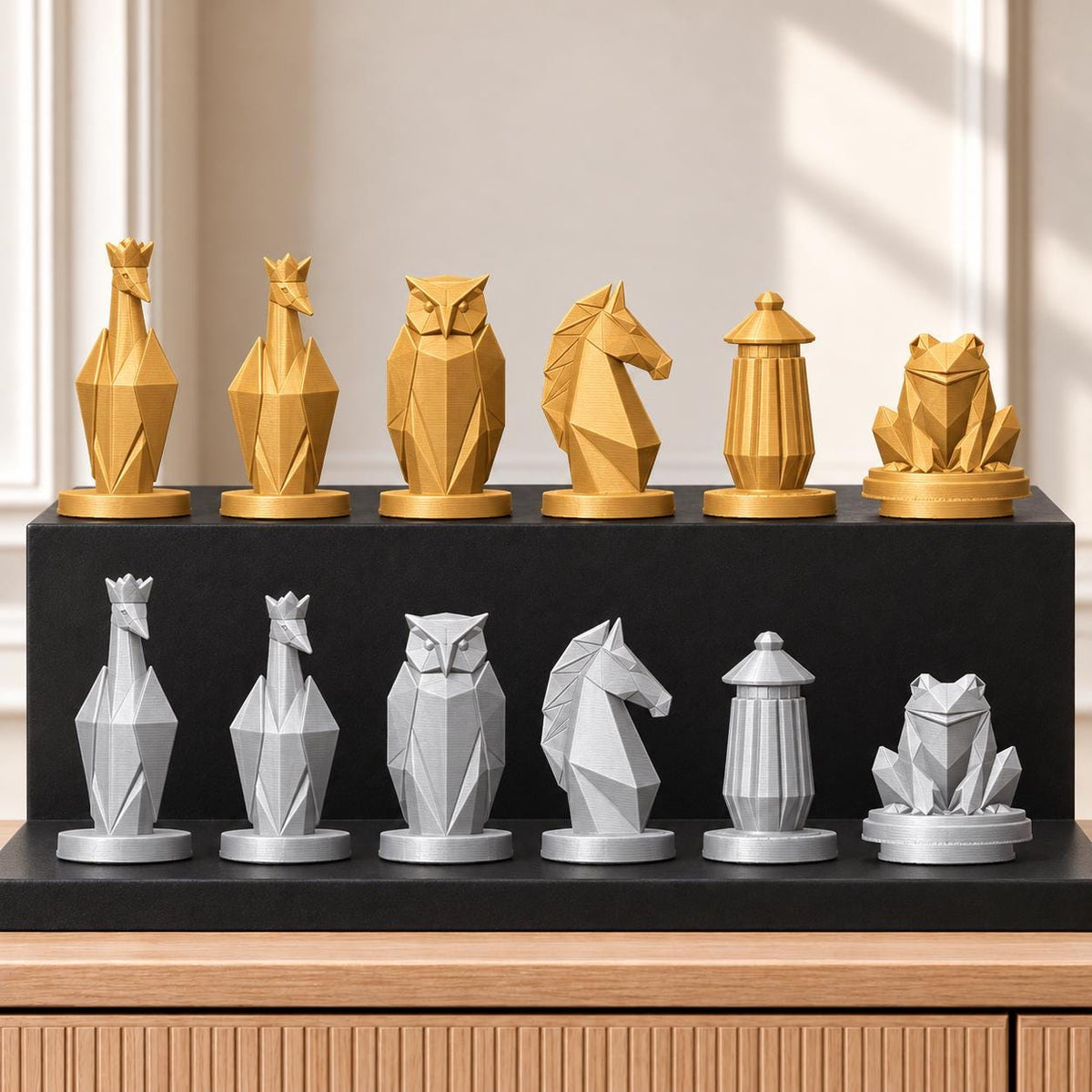 Origami – thematisches Schachfigurenset mit 32 Figuren – Ansicht 4