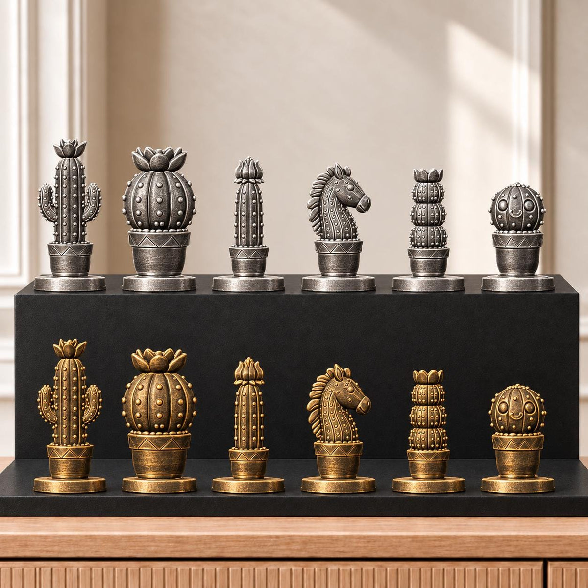 Kakteen – thematisches Schachfigurenset mit 32 Figuren – Ansicht 2